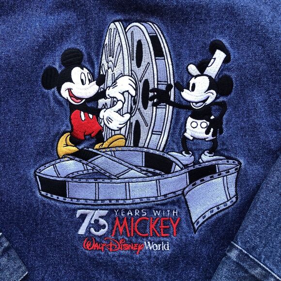 Vintage Mickey Mouse Men Small 75th Anniversary Denim Jean Jacket Disney World - Picture 11 of 12